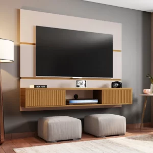 Painel Âmbar para TV até 65 Polegadas Off White e Cinamomo 3D Ripado Móv Bechara